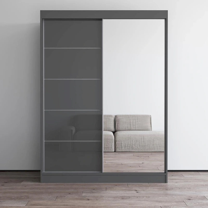 Armoire moderne Aria à 2 portes laquées brillantes avec miroir