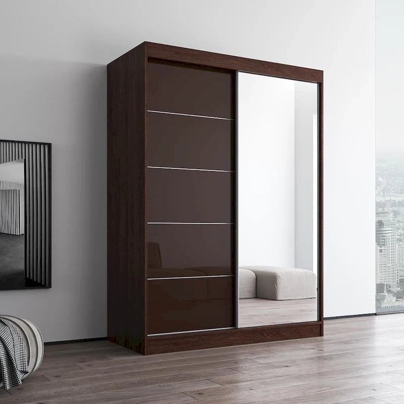 Armoire moderne Aria à 2 portes laquées brillantes avec miroir