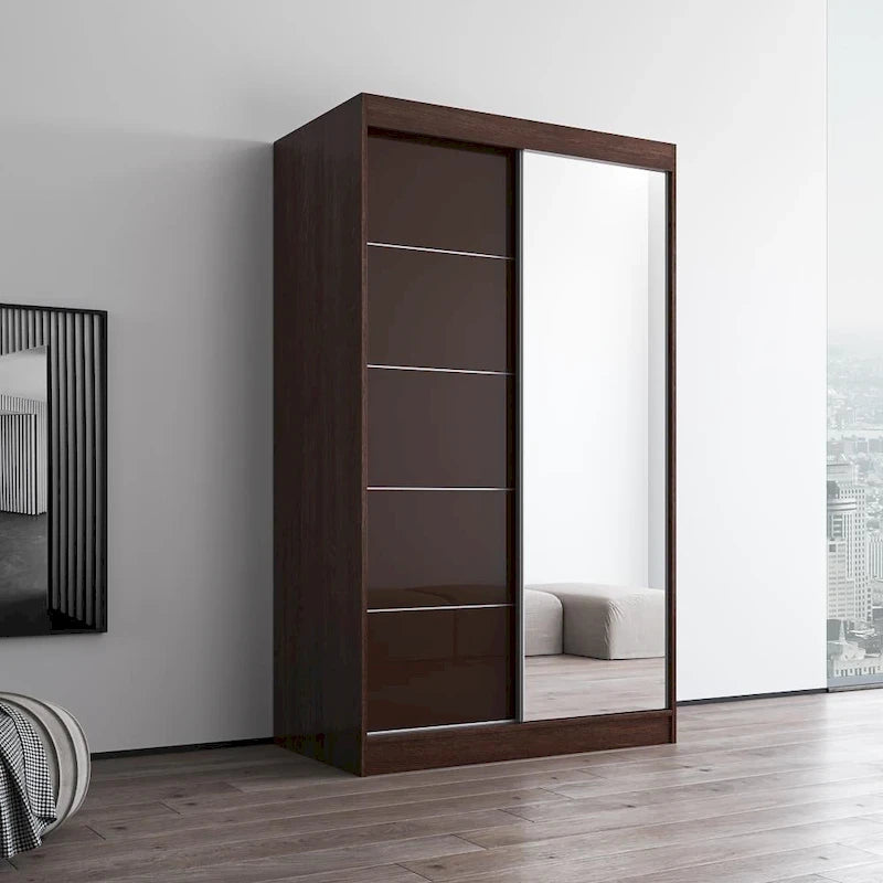 Armoire moderne Aria à 2 portes laquées brillantes avec miroir