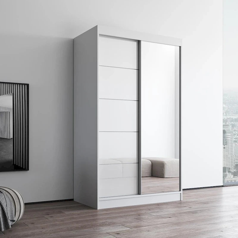 Armoire moderne Aria à 2 portes laquées brillantes avec miroir