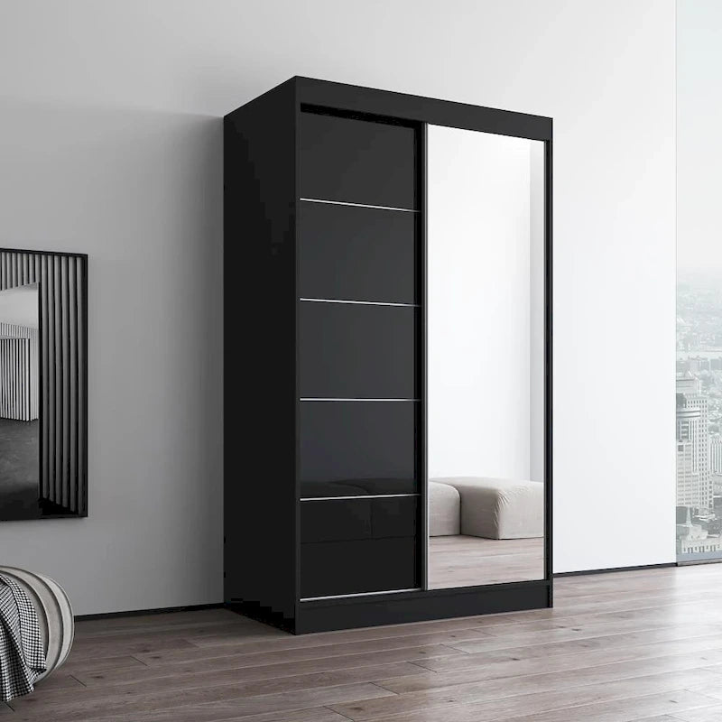 Armoire moderne Aria à 2 portes laquées brillantes avec miroir