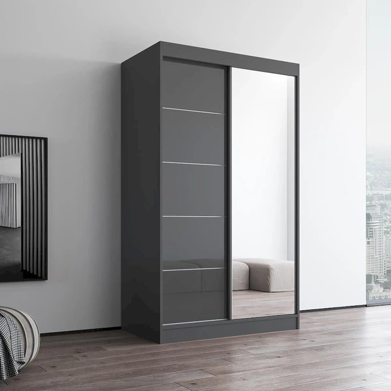 Armoire moderne Aria à 2 portes laquées brillantes avec miroir
