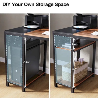 Bureau d'ordinateur en L de 60 pouces avec support pour écran et étagère de rangement, idéal pour la maison, le travail ou l'écriture à domicile.