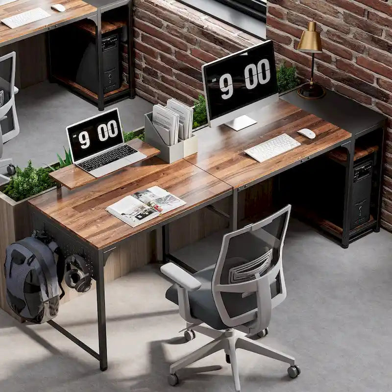Bureau d'ordinateur en L de 60 pouces avec support pour écran et étagère de rangement, idéal pour la maison, le travail ou l'écriture à domicile.