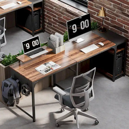 Bureau d'ordinateur en L de 60 pouces avec support pour écran et étagère de rangement, idéal pour la maison, le travail ou l'écriture à domicile.