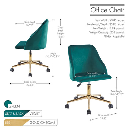 Fauteuil de bureau pivotant Porthos Home Ryo, velours, pieds chromés dorés