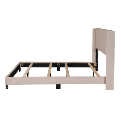 Lit plateforme rembourré en velours, format queen, sommier requis