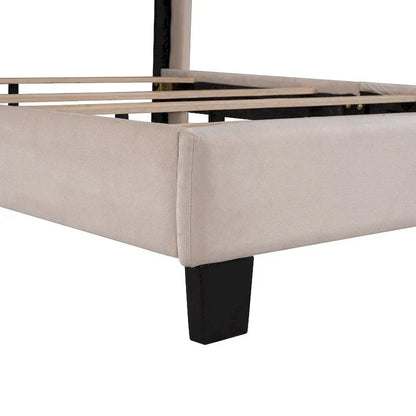Lit plateforme rembourré en velours, format queen, sommier requis