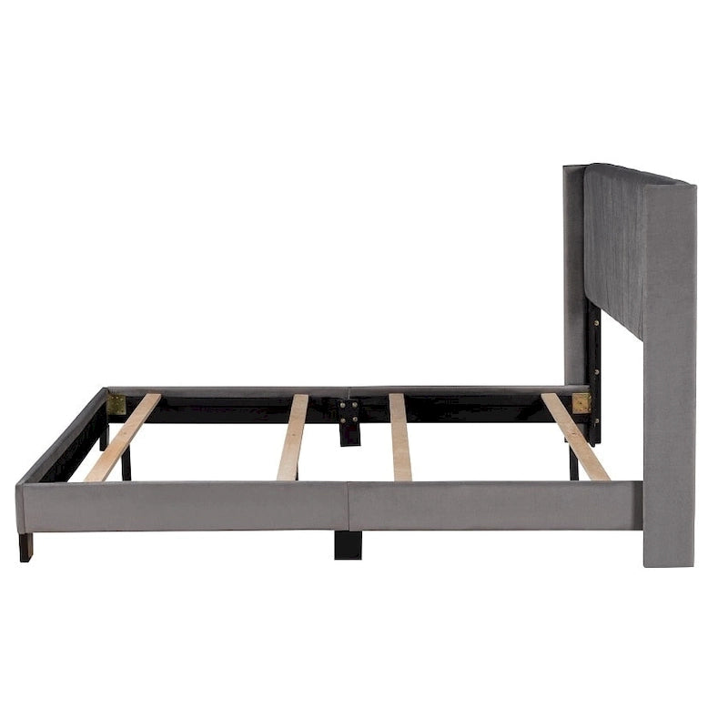 Lit plateforme rembourré en velours, format queen, sommier requis