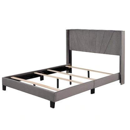 Lit plateforme rembourré en velours, format queen, sommier requis