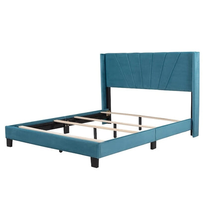 Lit plateforme rembourré en velours, format queen, sommier requis