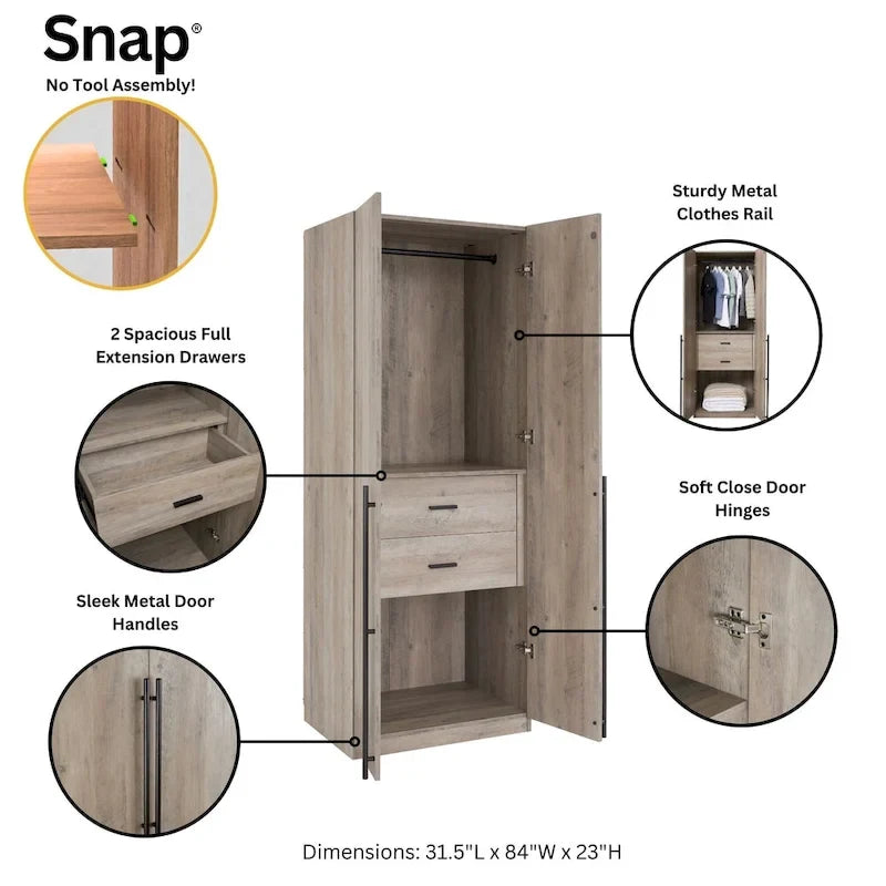 Armoire-penderie modulaire moderne autoportante Manhattan Comfort Lee, composée de 3 pièces