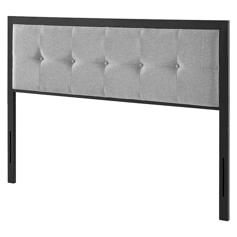 Tête de lit capitonnée en tissu gris clair Waldorf Modern, format king, en métal.