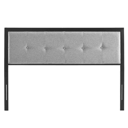 Tête de lit capitonnée en tissu gris clair Waldorf Modern, format king, en métal.
