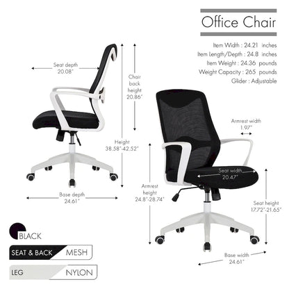 Chaise de bureau Porthos Home Casen, dossier en maille, assise réglable en hauteur