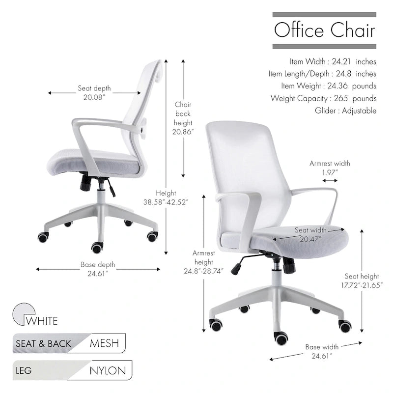 Chaise de bureau Porthos Home Casen, dossier en maille, assise réglable en hauteur