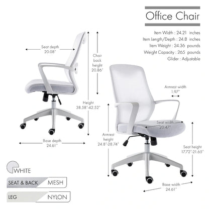Chaise de bureau Porthos Home Casen, dossier en maille, assise réglable en hauteur