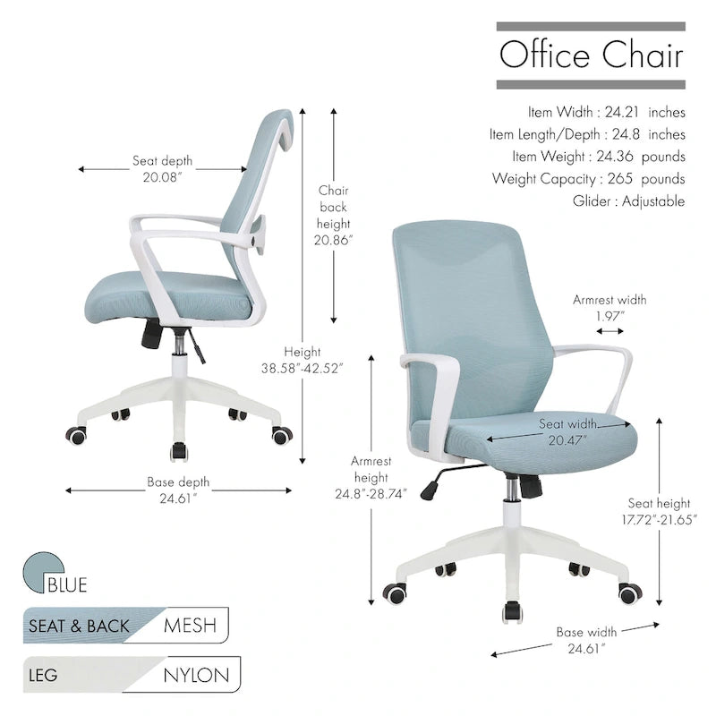 Chaise de bureau Porthos Home Casen, dossier en maille, assise réglable en hauteur
