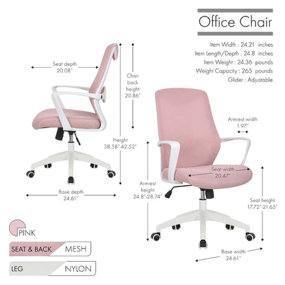 Chaise de bureau Porthos Home Casen, dossier en maille, assise réglable en hauteur