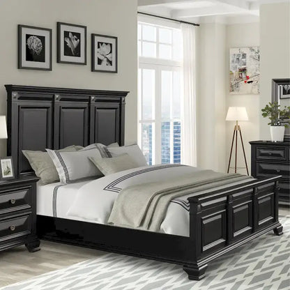 Ensemble de chambre à coucher Roundhill Furniture Renova 4 pièces avec panneaux en bois noir vintage