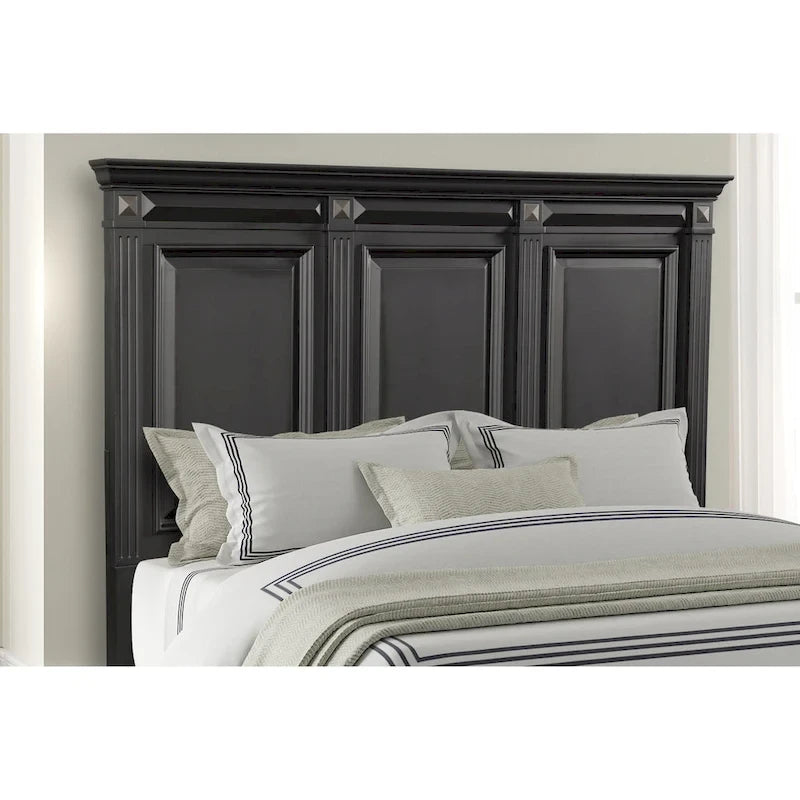 Ensemble de chambre à coucher Roundhill Furniture Renova 4 pièces avec panneaux en bois noir vintage