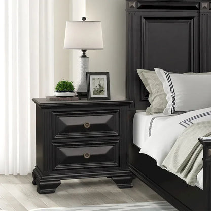 Ensemble de chambre à coucher Roundhill Furniture Renova 4 pièces avec panneaux en bois noir vintage