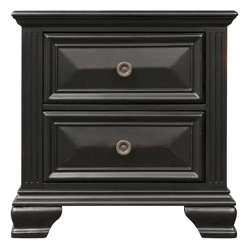 Ensemble de chambre à coucher Roundhill Furniture Renova 4 pièces avec panneaux en bois noir vintage