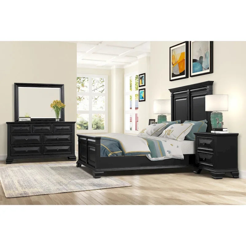 Ensemble de chambre à coucher Roundhill Furniture Renova 4 pièces avec panneaux en bois noir vintage