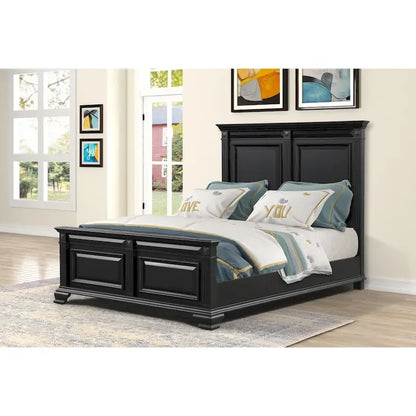 Ensemble de chambre à coucher Roundhill Furniture Renova 4 pièces avec panneaux en bois noir vintage