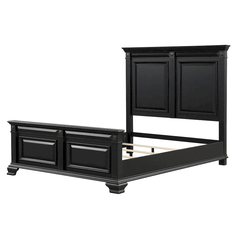 Ensemble de chambre à coucher Roundhill Furniture Renova 4 pièces avec panneaux en bois noir vintage