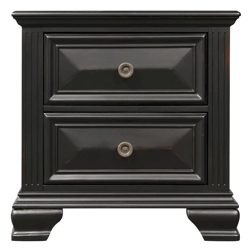 Ensemble de chambre à coucher Roundhill Furniture Renova 4 pièces avec panneaux en bois noir vintage