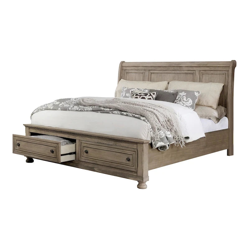 Ensemble lit traîneau et commode de rangement Nahkohe en bois gris transitionnel, 2 pièces, par Furniture of America