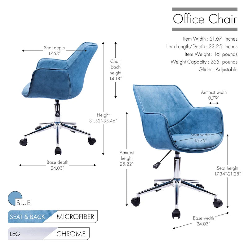 Chaise de bureau réglable Porthos Home Xen, microfibre, piètement chromé