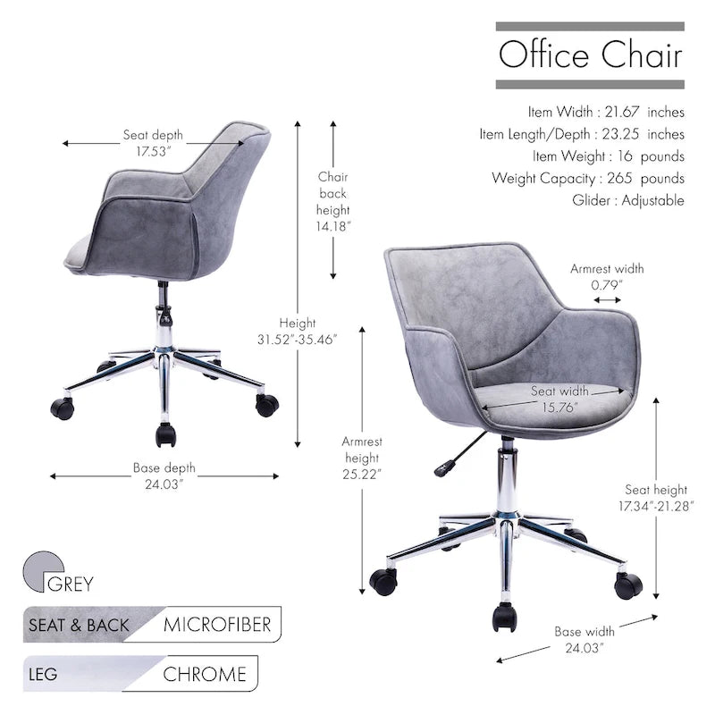 Chaise de bureau réglable Porthos Home Xen, microfibre, piètement chromé