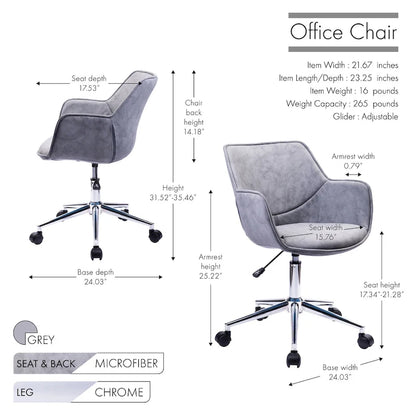 Chaise de bureau réglable Porthos Home Xen, microfibre, piètement chromé