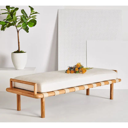 Banc à coussins en teck Grizelda de SAFAVIEH Couture - 178 cm L x 66 cm P x 48 cm H