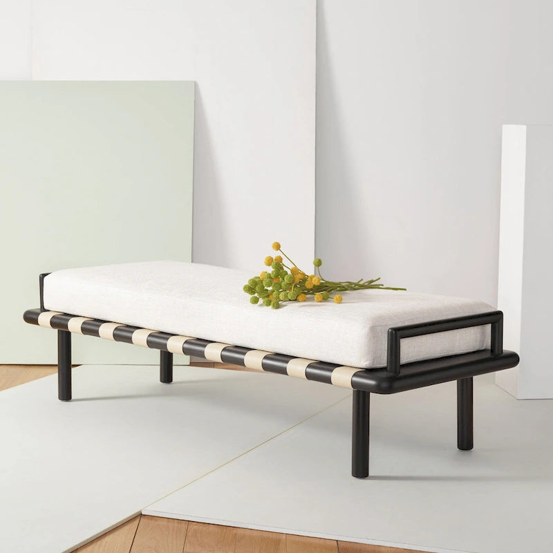 Banc à coussins en teck Grizelda de SAFAVIEH Couture - 178 cm L x 66 cm P x 48 cm H