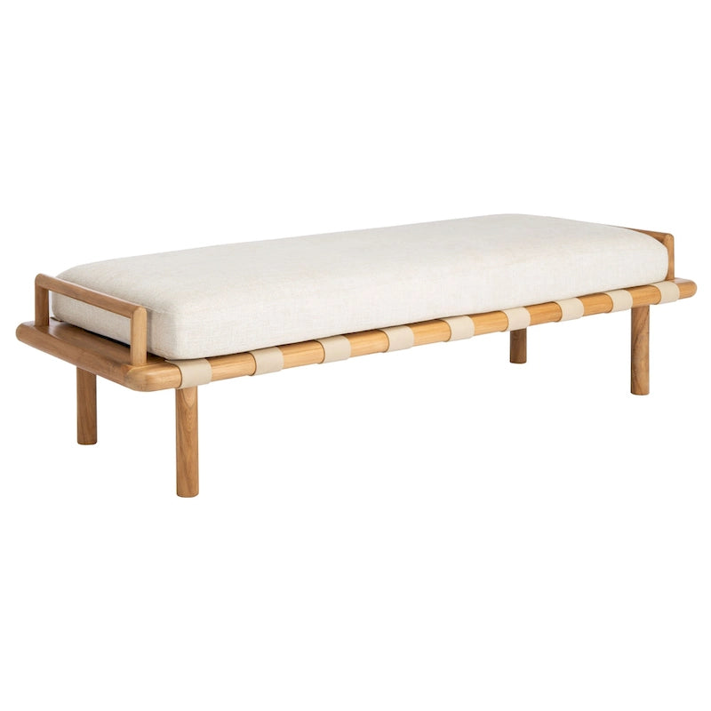 Banc à coussins en teck Grizelda de SAFAVIEH Couture - 178 cm L x 66 cm P x 48 cm H
