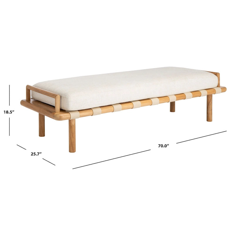 Banc à coussins en teck Grizelda de SAFAVIEH Couture - 178 cm L x 66 cm P x 48 cm H