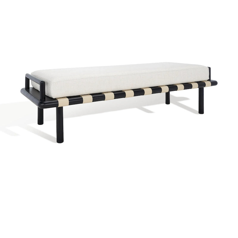 Banc à coussins en teck Grizelda de SAFAVIEH Couture - 178 cm L x 66 cm P x 48 cm H