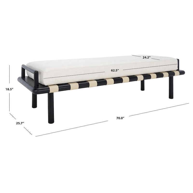 Banc à coussins en teck Grizelda de SAFAVIEH Couture - 178 cm L x 66 cm P x 48 cm H