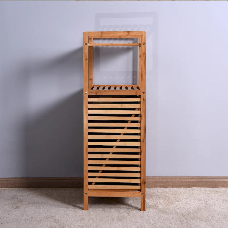 Meuble de rangement sous-sol en bambou marron pour salle de bain ou buanderie, avec étagère à 2 niveaux - 44 x 33 x 96 cm