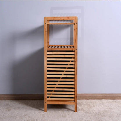Meuble de rangement sous-sol en bambou marron pour salle de bain ou buanderie, avec étagère à 2 niveaux - 44 x 33 x 96 cm