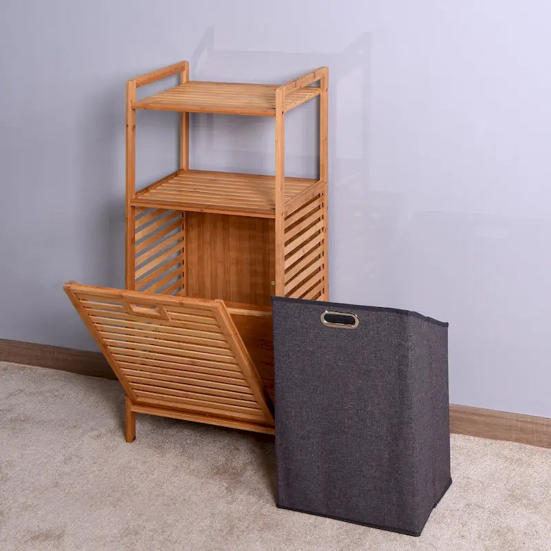 Meuble de rangement sous-sol en bambou marron pour salle de bain ou buanderie, avec étagère à 2 niveaux - 44 x 33 x 96 cm
