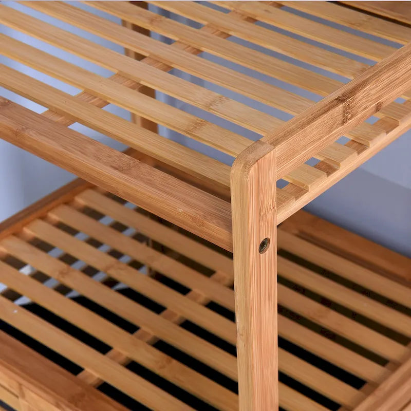 Meuble de rangement sous-sol en bambou marron pour salle de bain ou buanderie, avec étagère à 2 niveaux - 44 x 33 x 96 cm