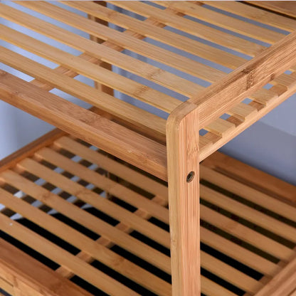 Meuble de rangement sous-sol en bambou marron pour salle de bain ou buanderie, avec étagère à 2 niveaux - 44 x 33 x 96 cm