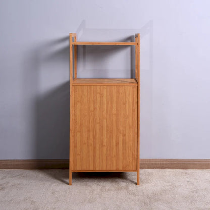 Meuble de rangement sous-sol en bambou marron pour salle de bain ou buanderie, avec étagère à 2 niveaux - 44 x 33 x 96 cm