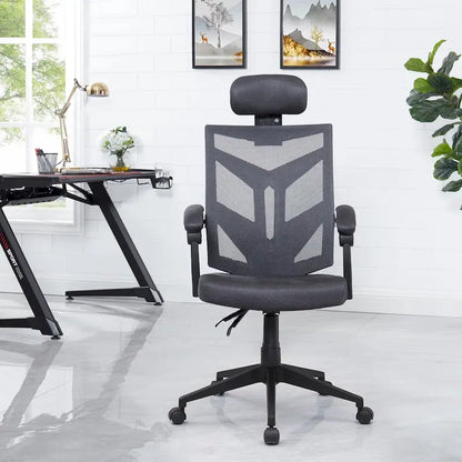 Chaise de bureau ergonomique réglable avec appui-tête, chaise de bureau ergonomique à dossier haut en maille avec soutien lombaire et roulettes