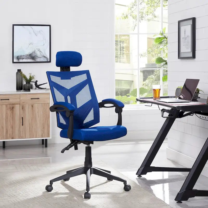 Chaise de bureau ergonomique réglable avec appui-tête, chaise de bureau ergonomique à dossier haut en maille avec soutien lombaire et roulettes
