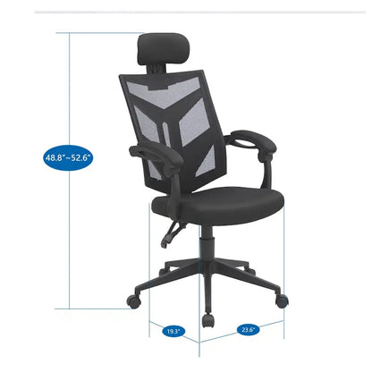 Chaise de bureau ergonomique réglable avec appui-tête, chaise de bureau ergonomique à dossier haut en maille avec soutien lombaire et roulettes